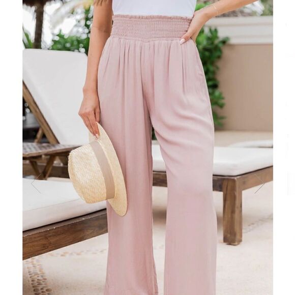 Pink Lily Pants - Pink Lily Mauve Smocked Waist Pants